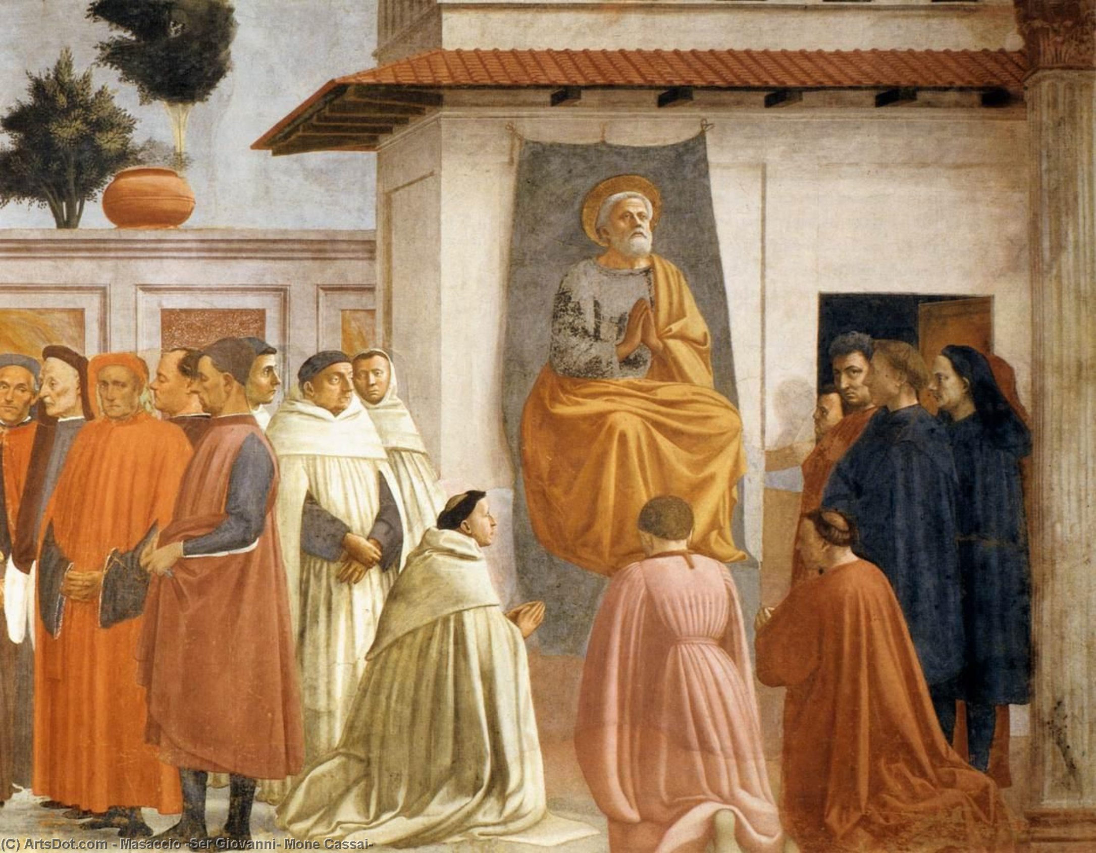 Raising Of The Son Of Theophilus And St Peter Enthroned (detail) — Masaccio