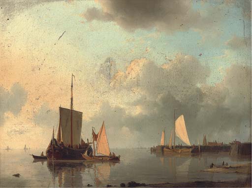 Barges On The Estuary In The Evening Light — Abraham Hulk Senior