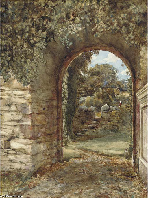 An Ivy-clad Arch With A View To A Garden Beyond — Edward Duncan
