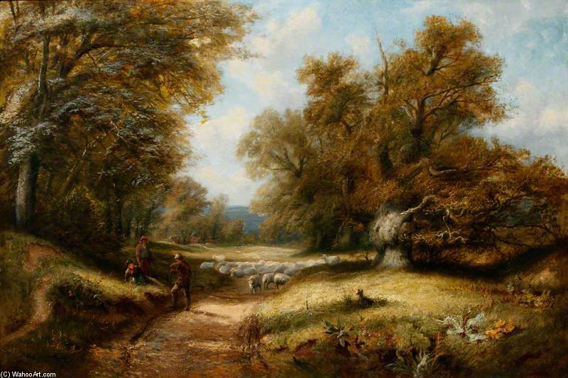 Landscape With A Shepherd On A Road Through Trees — John Linnell