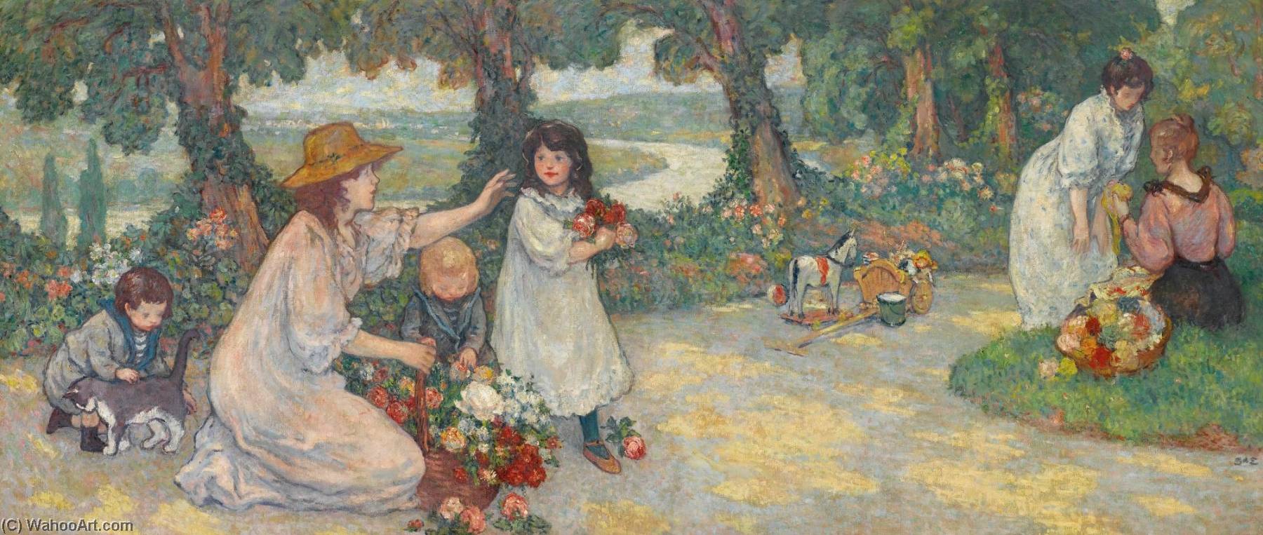 Femmes Et Enfants Dans La Terrasse Du Moulin De Beaulieu À Villennes Sur Seine — Georges D'espagnat