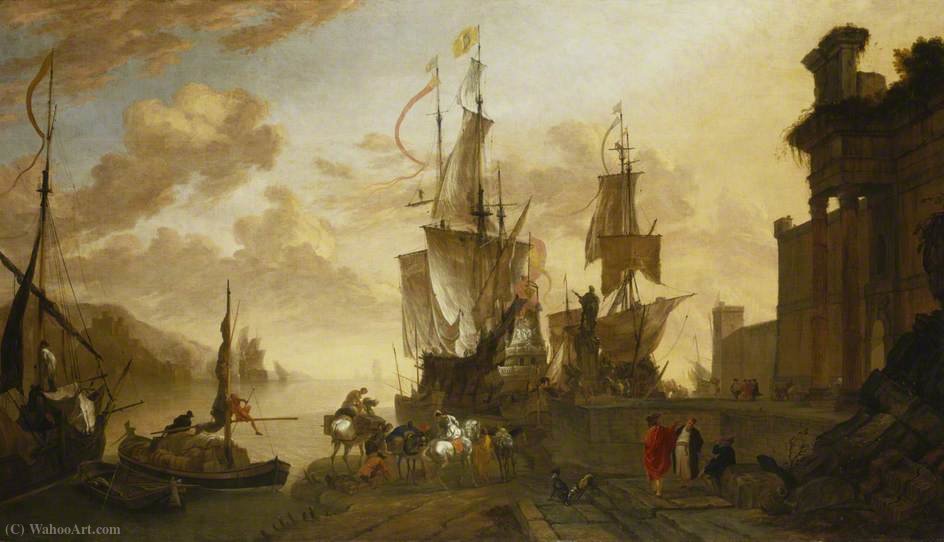 Italianate Harbour Scene With The Monument Of Ferdinand I De’ Medici At Leghorn — Hendrik Van Minderhout
