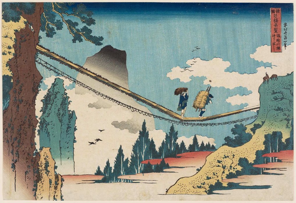 The Suspension Bridge On The Border Of Hida And Etchû Provinces — Katsushika Hokusai