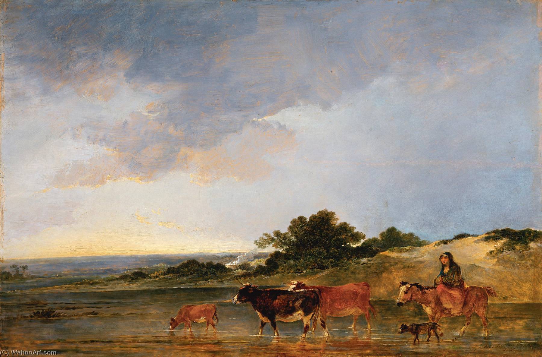 A Mounted Peasant And Her Cattle Fording A Stream — Philip James De Loutherbourg