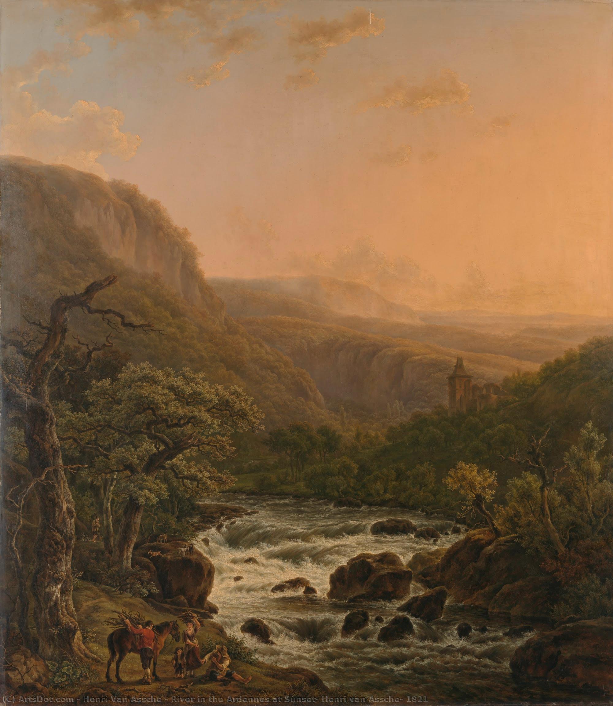 River In The Ardennes At Sunset, Henri Van Assche, 1821 — Henri Van Assche