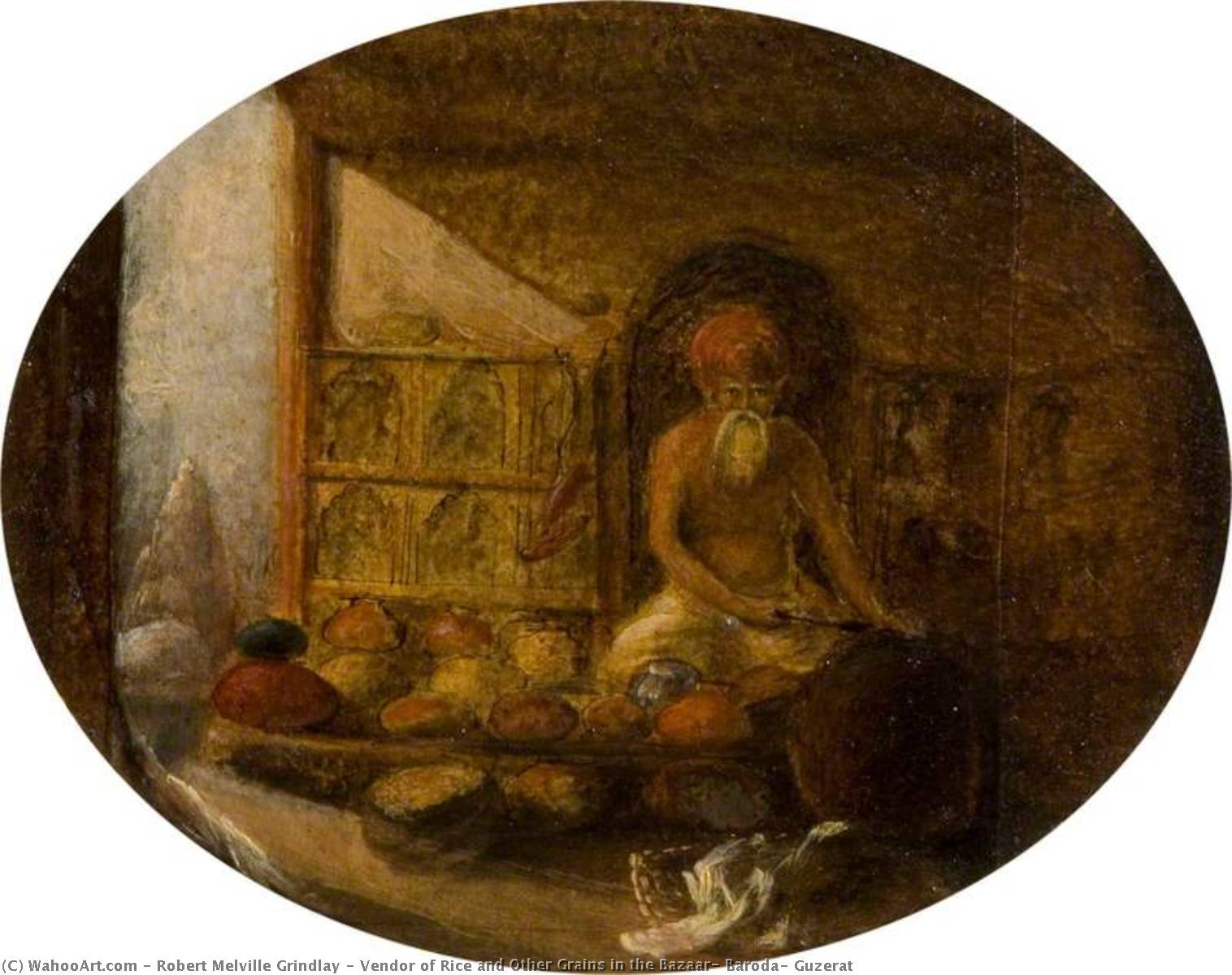 Vendor Of Rice And Other Grains In The Bazaar, Baroda, Guzerat — Robert Melville Grindlay