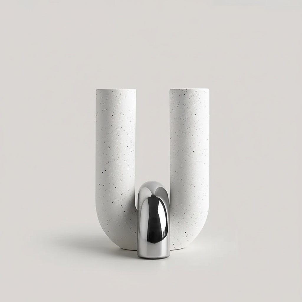 Speckled Ceramic Nordic Flower Vase With Stainless Steel Accent