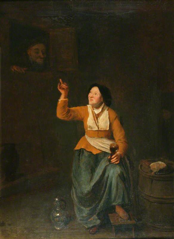 A Woman With A Glass Of Wine And A Man Looking At Her — Philips De Koninck
