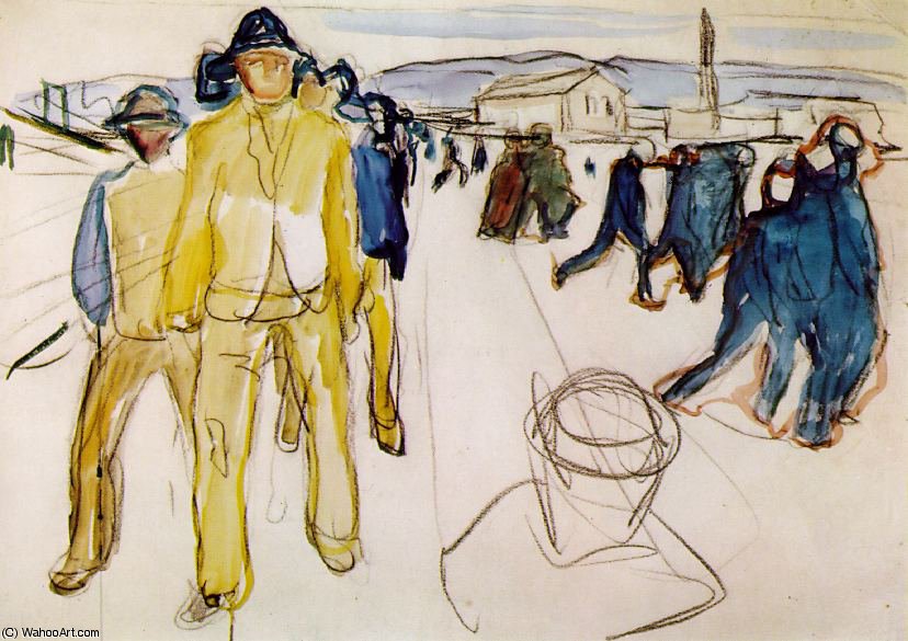 Trabajadores Regresando A Casa Acuarela Después De Kommunes — Edvard Munch