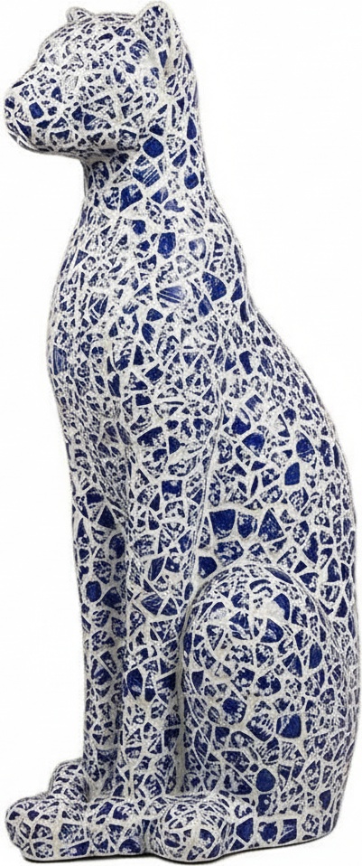 Blue Mosaic Cat Sculpture – Modern Resin Art