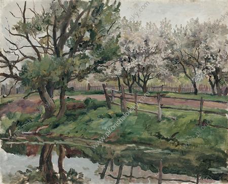 Grey Day. Blossoming Apple Trees By The Pond. — Pyotr Konchalovsky