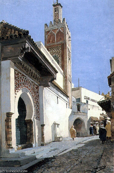 A Street Scene With A Mosque Tangier — Manuel García Y Rodríguez