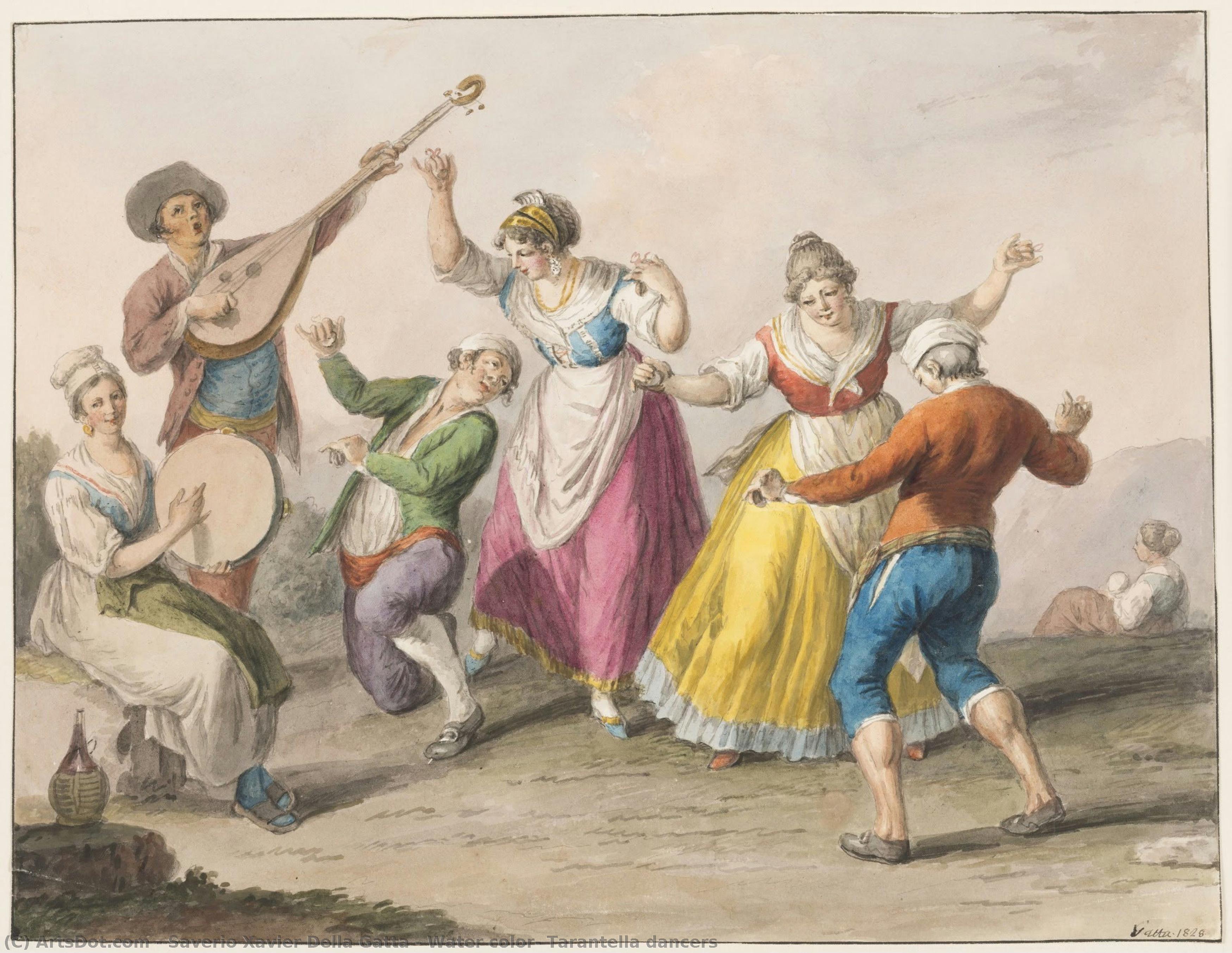 Water Color; Tarantella Dancers — Saverio Xavier Della Gatta