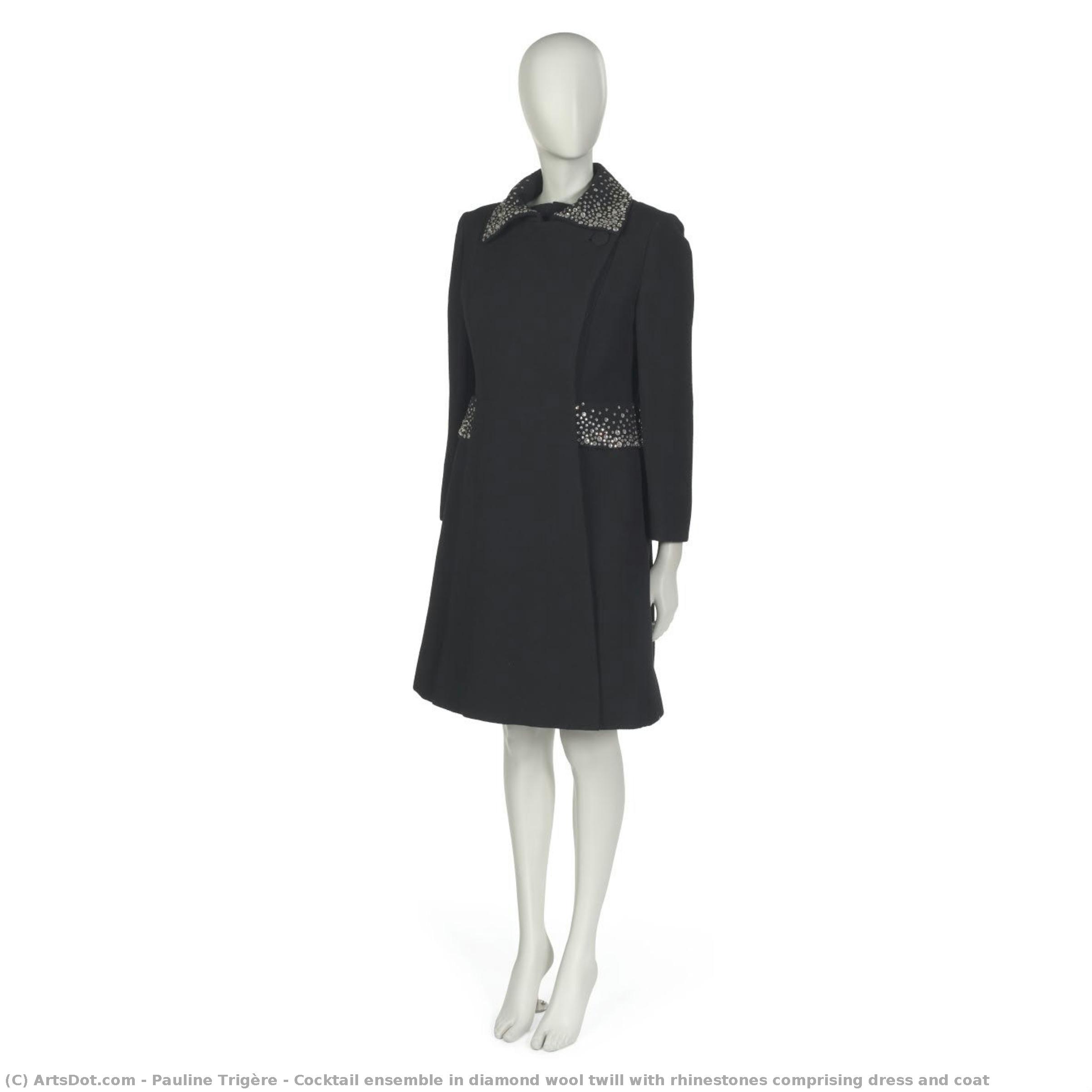 Cocktail Ensemble In Diamond Wool Twill With Rhinestones Comprising Dress And Coat — Pauline Trigère