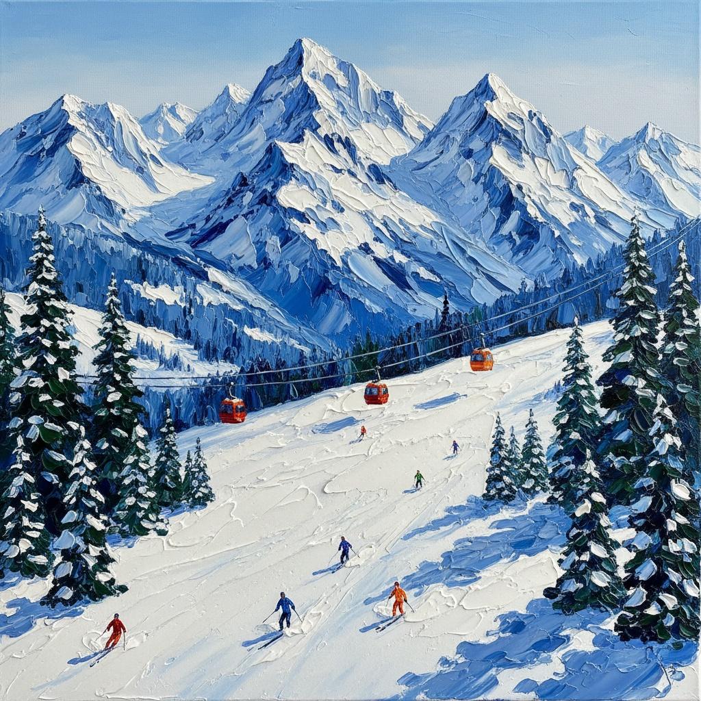Cerulean Peaks And Crimson Echoes: A Monumental Impasto Study In Alpine Solitude — Christian Noiret