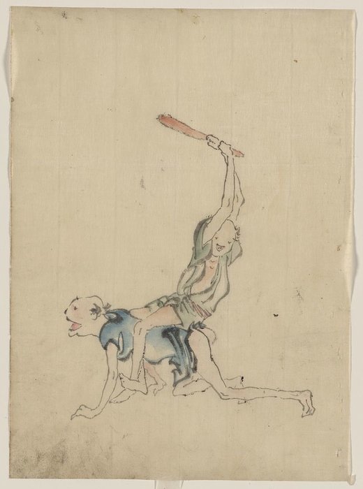 Two Men, One On His Hands And Knees Crawling — Katsushika Hokusai