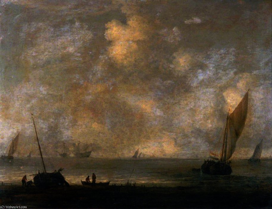 Fishermen On A Shore With Shipping — アブラハム・ヘンドリックスス・ファン・ベイレン