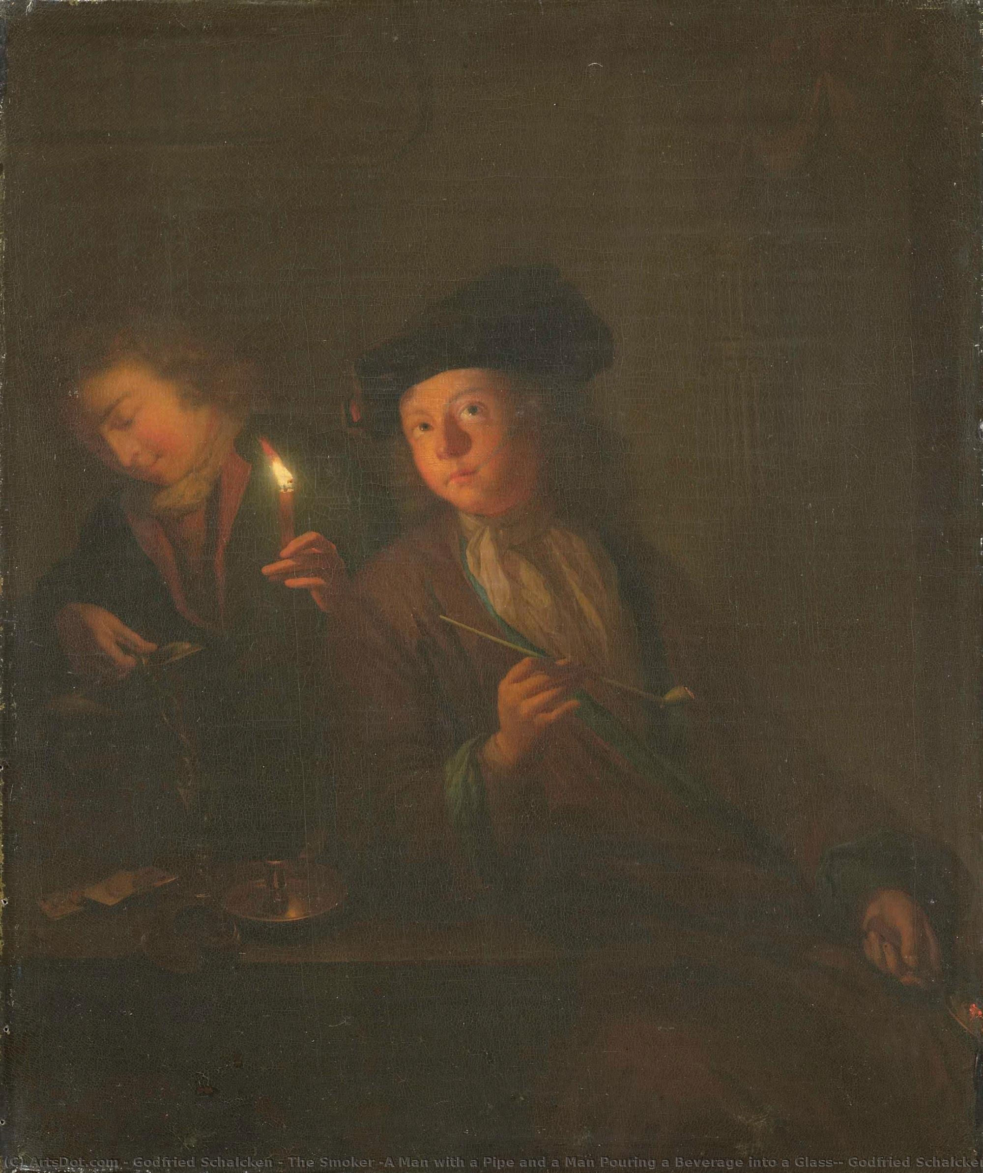 The Smoker (a Man With A Pipe And A Man Pouring A Beverage Into A Glass), Godfried Schalcken (attributed To), 1690 - 1706 — Godfried Schalcken