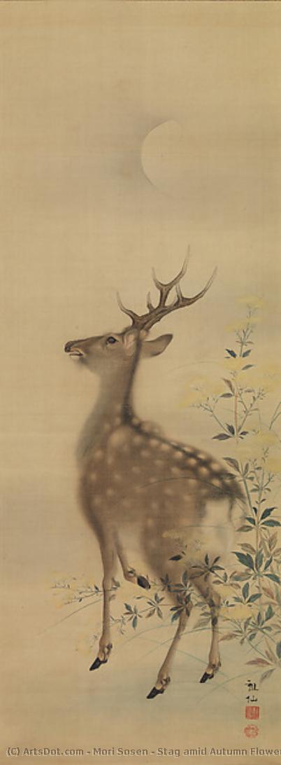 Stag Amid Autumn Flowers — Mori Sosen