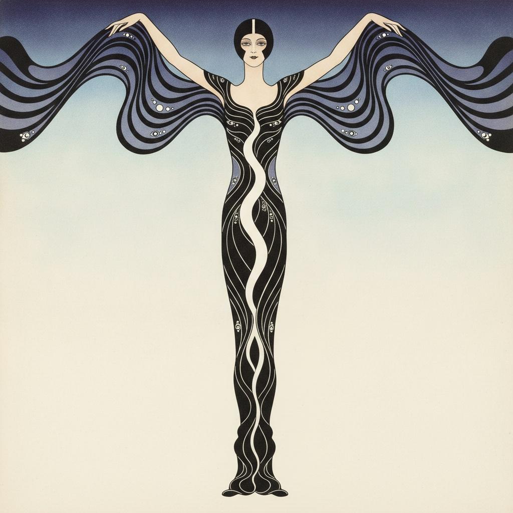 Indigo Silhouette With Flowing Lavender Drapery — Valentin Laurent De Courcey