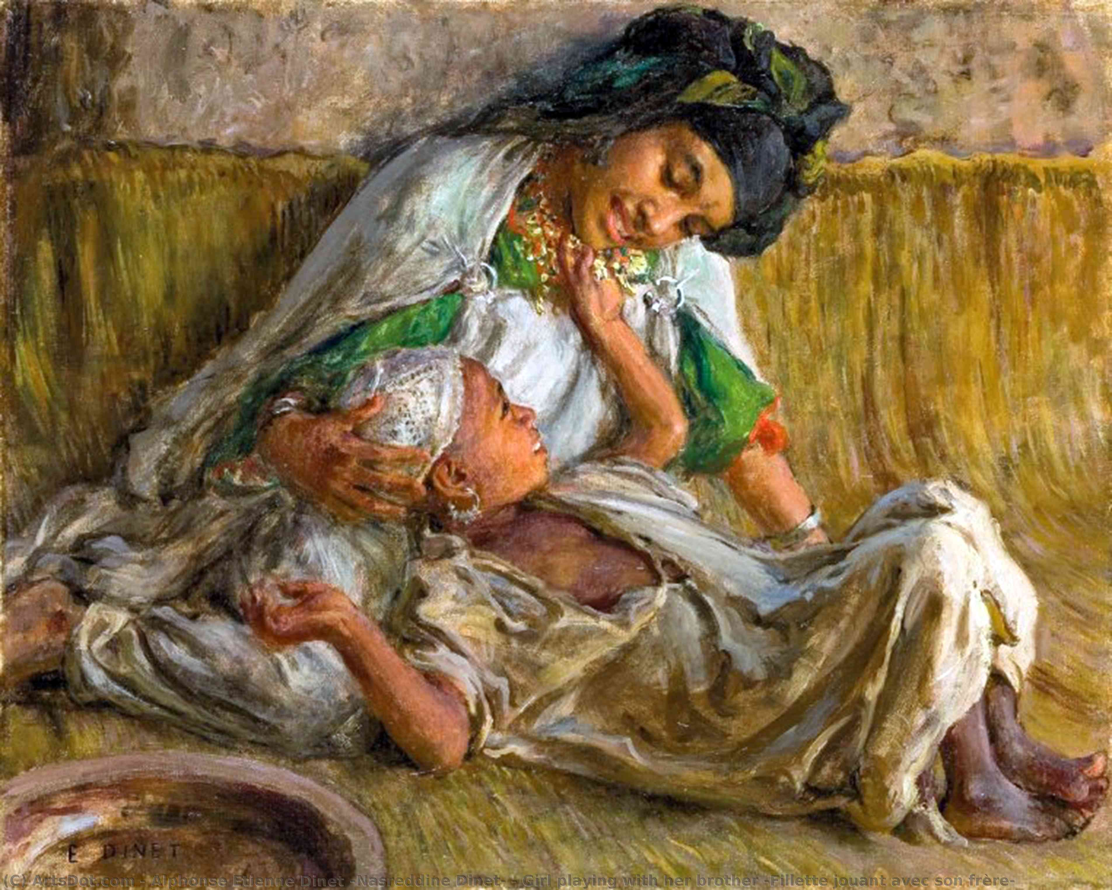 Girl Playing With Her Brother (fillette Jouant Avec Son Frère) — Alphonse-étienne Dinet