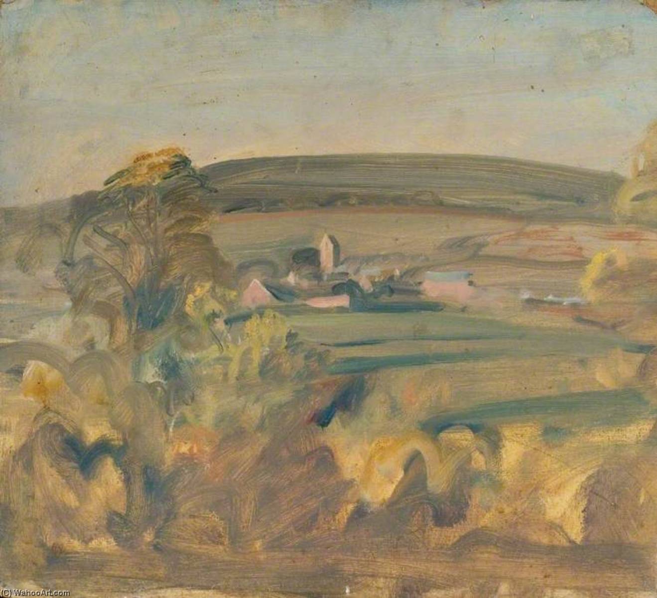 Eine Landschaft Mit Einem Fernen Dorf (möglicherweise Französisch) — Sir Alfred James Munnings