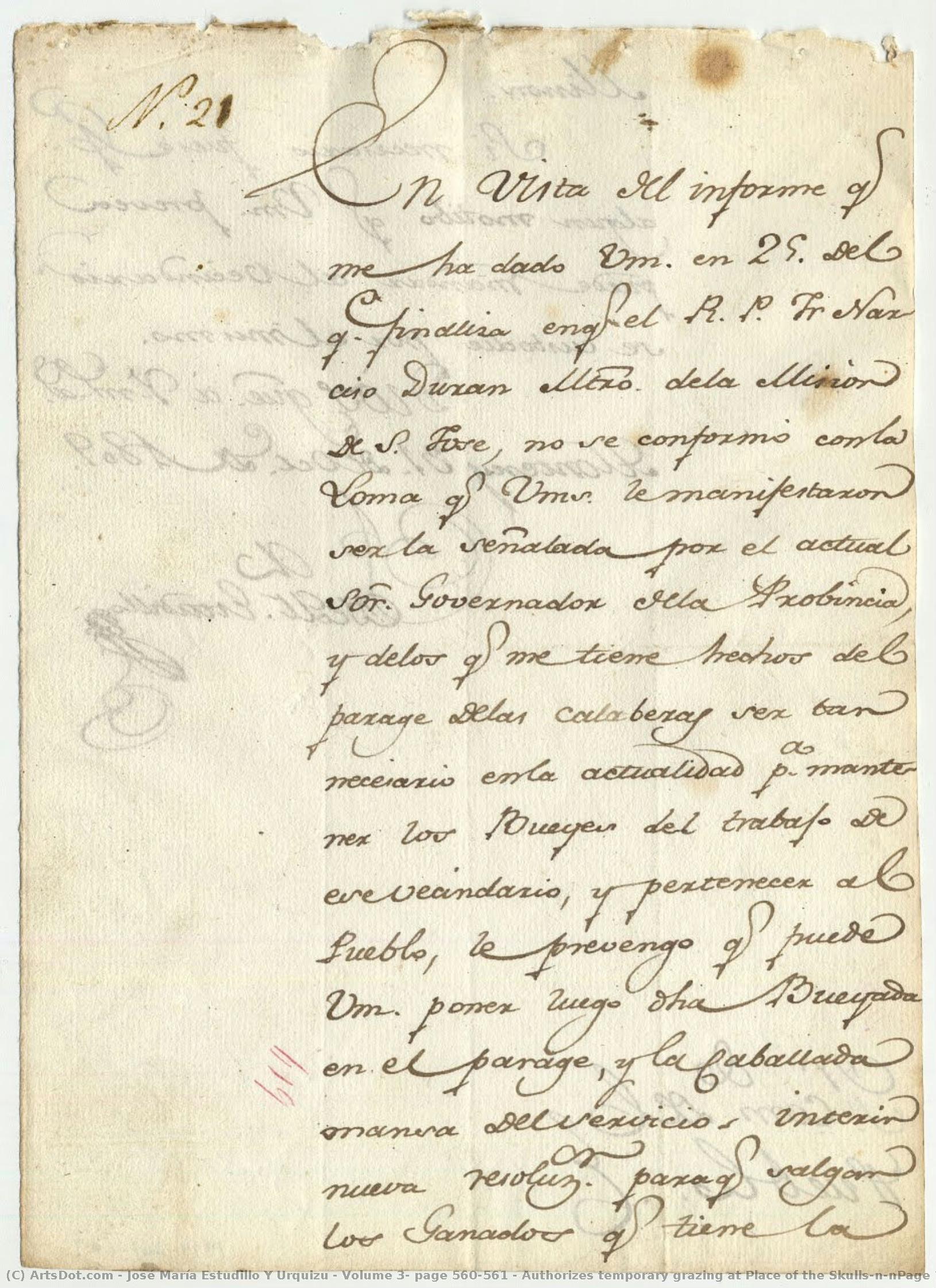 Volume 3, Page 560-561 / Authorizes Temporary Grazing At Place Of The Skulls\n\npage 1 — José María Estudillo Y Urquizu