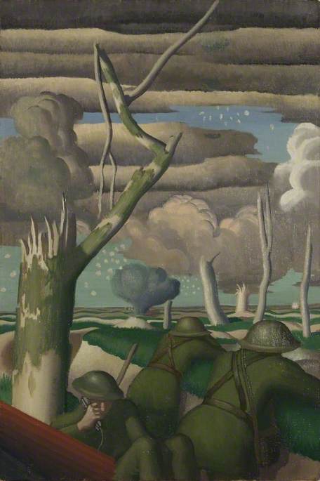 Observation Of Fire Gunner Officers Correcting Their Battery Fire By Field Telephone From A Disused Trench In No Man's Land — Colin Unwin Gill