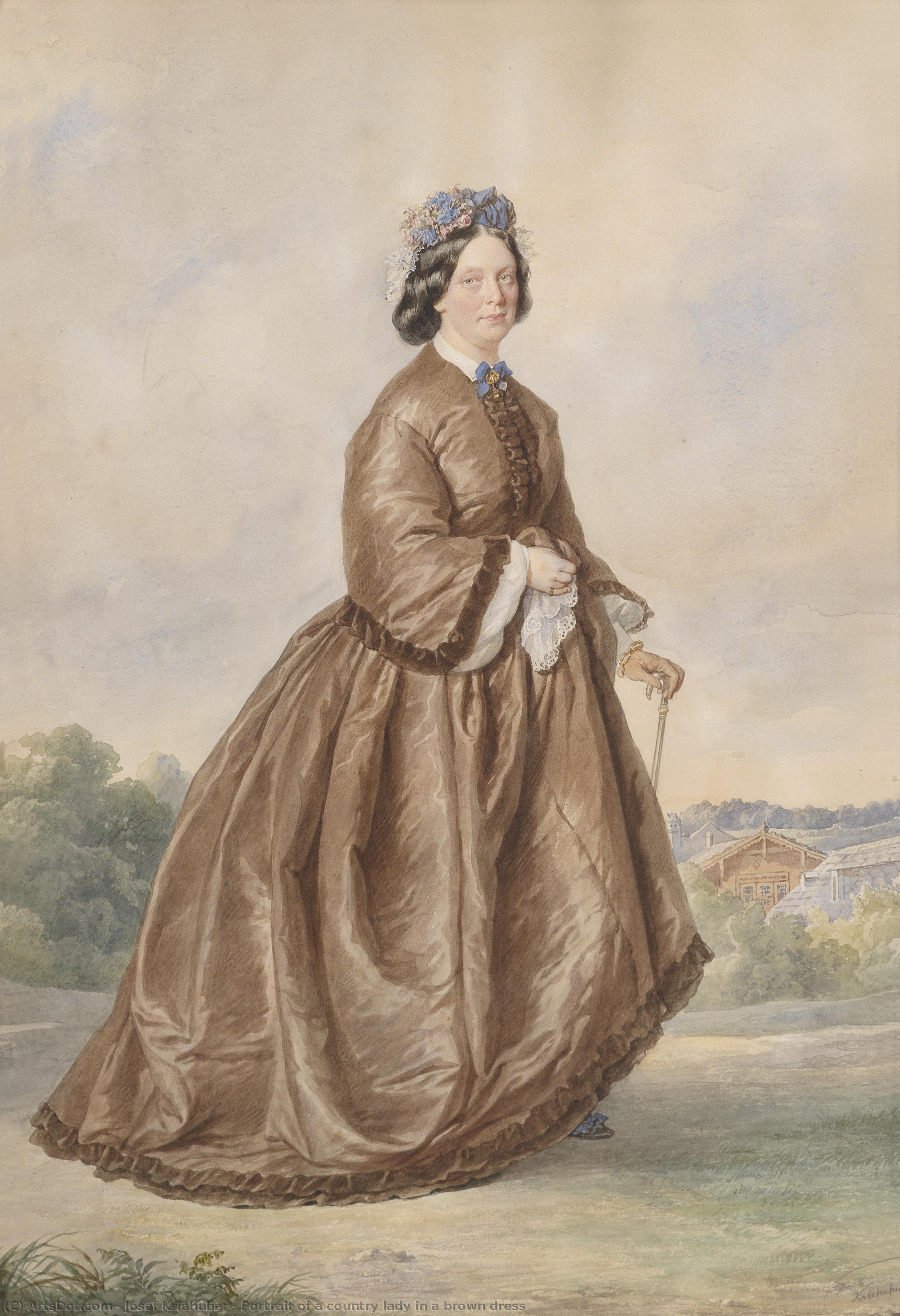 Portrait Of A Country Lady In A Brown Dress — Josef Kriehuber