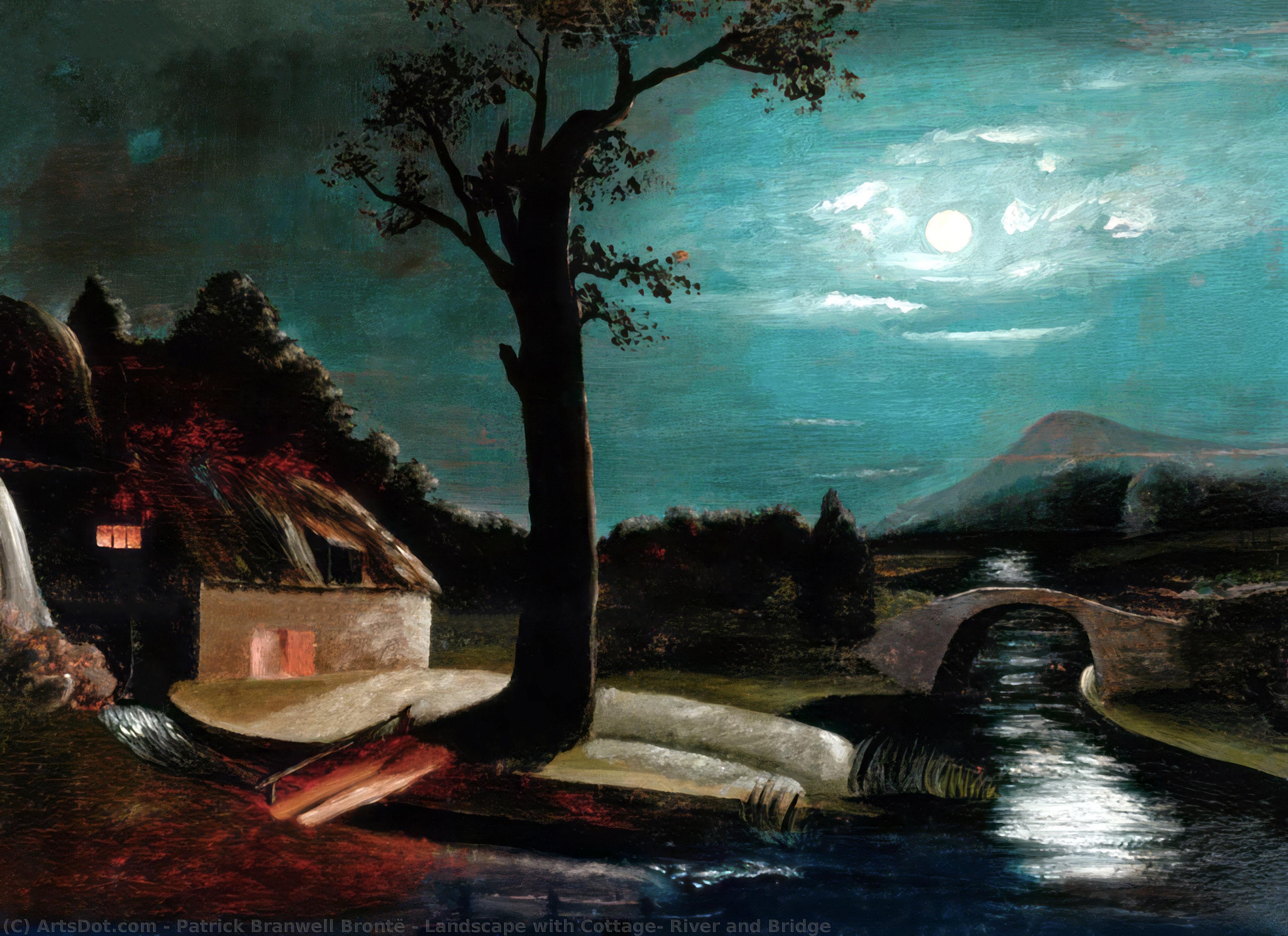 Landscape With Cottage, River And Bridge — Patrick Branwell Brontë