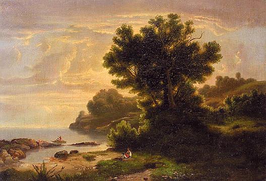 Landscape With Family By Lake, (painting) — Robert Seldon Duncanson