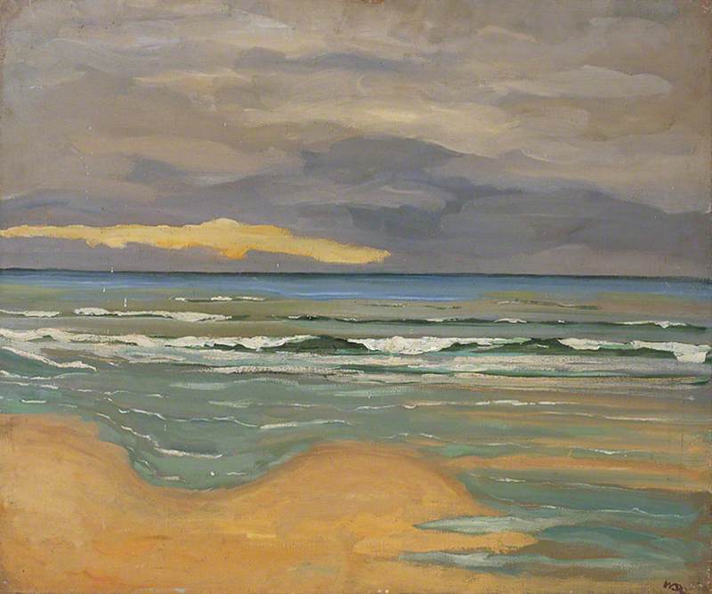 Coast Scene With Surf Advancing Onto A Sandy Shore — Winston Spencer Churchill