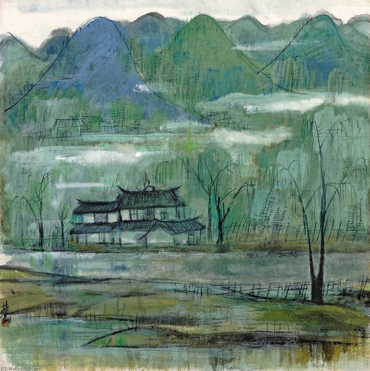 Dwelling By The Lake — Lin Fengmian Flying Geese Over The Lotus Pond