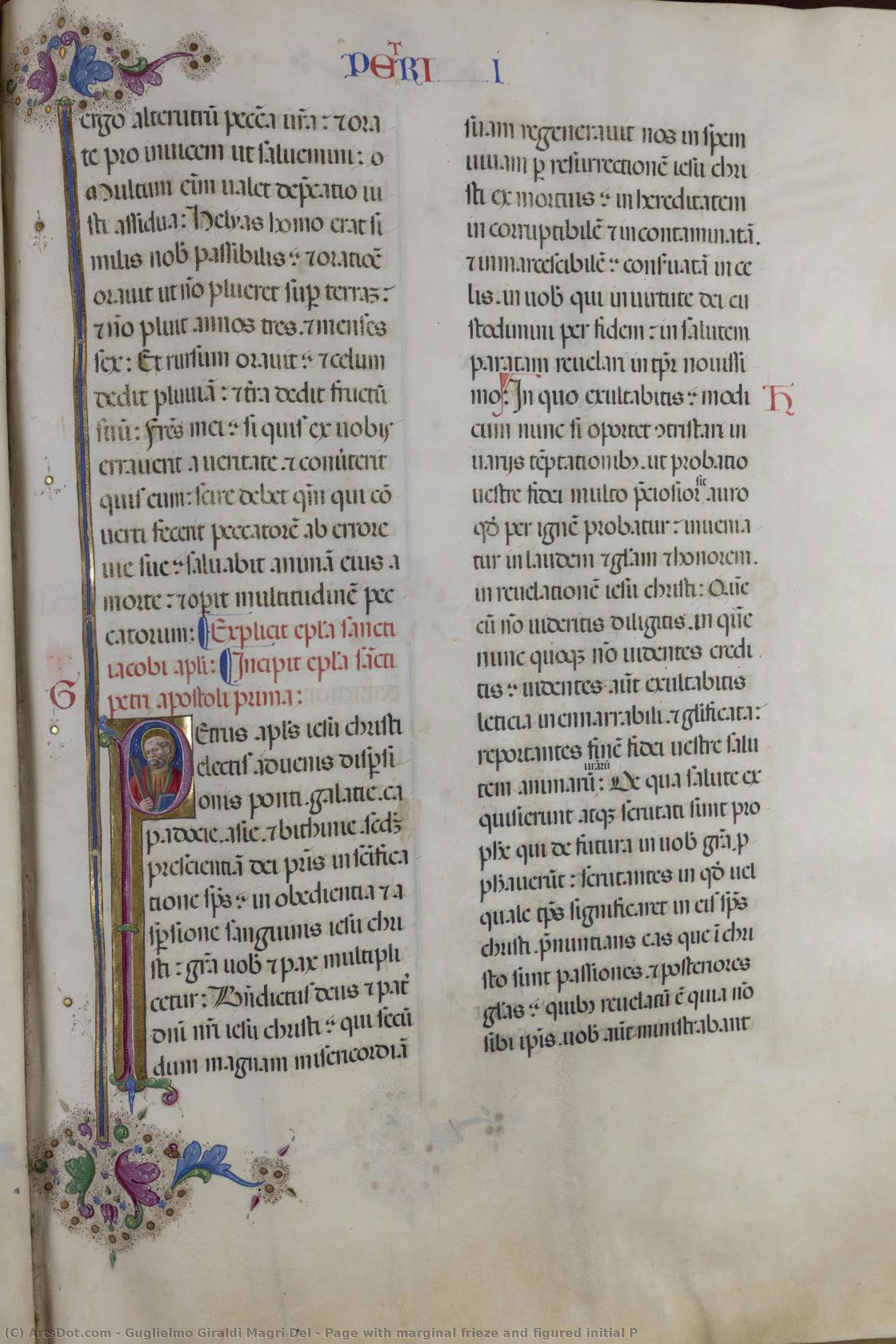 Page With Marginal Frieze And Figured Initial P — Guglielmo Giraldi Magri Del