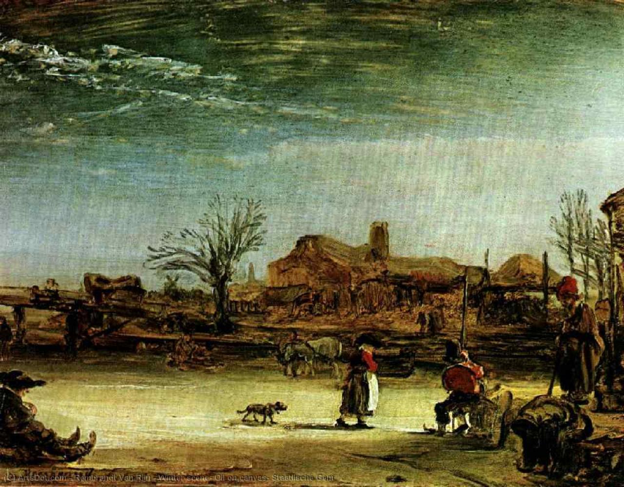 Escena Invernal, Óleo Sobre Lienzo — Rembrandt Van Rijn
