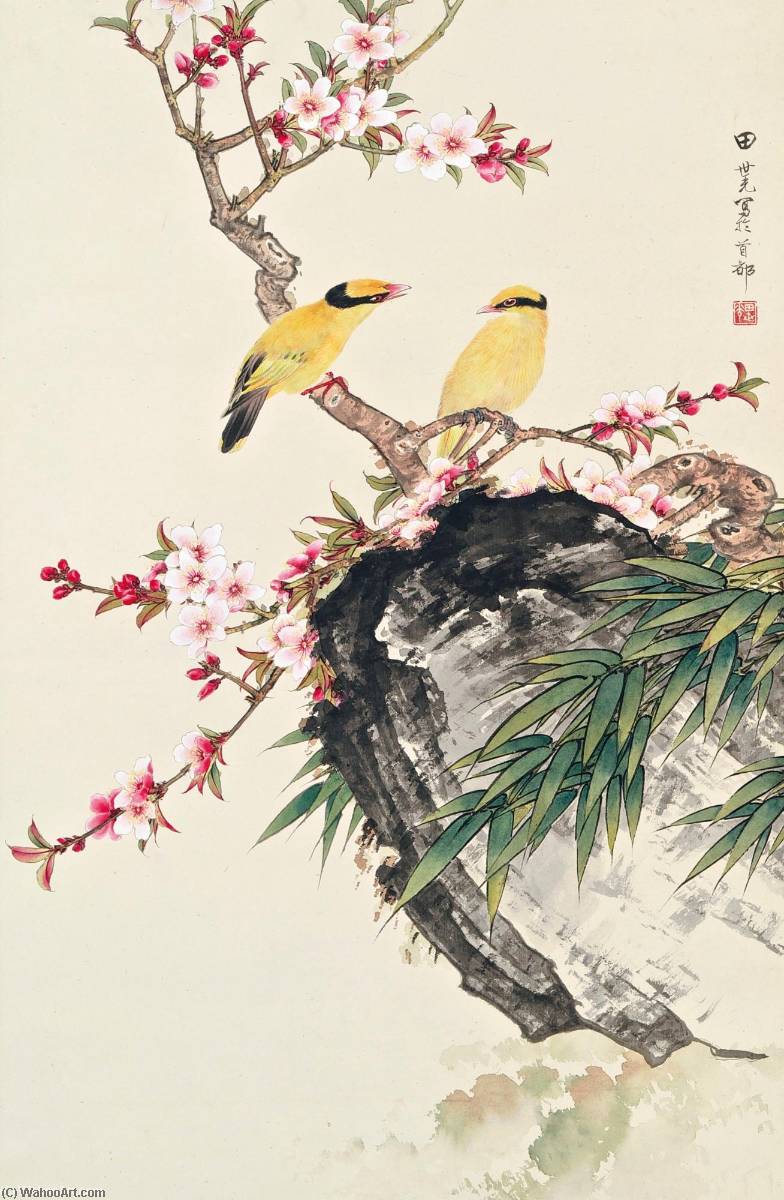 Peach Blossoms And Birds — Tian Shiguang