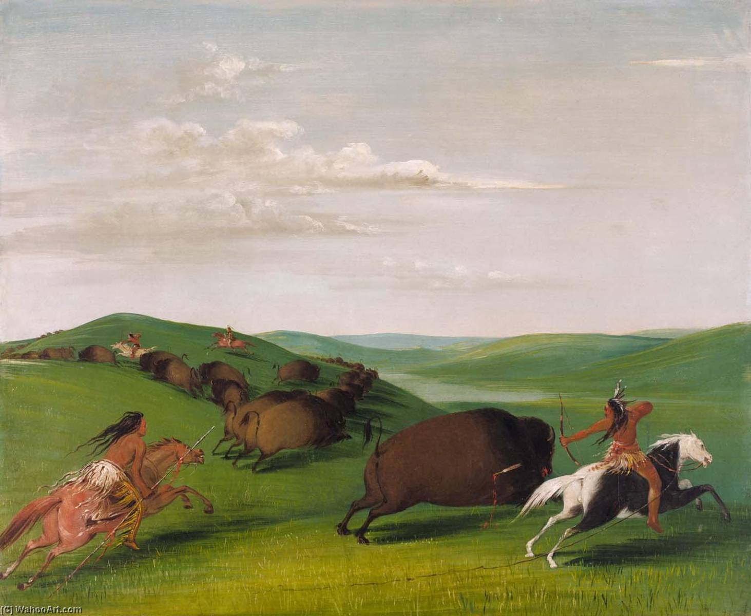 Buffalo Chase With Bows And Lances — George Catlin