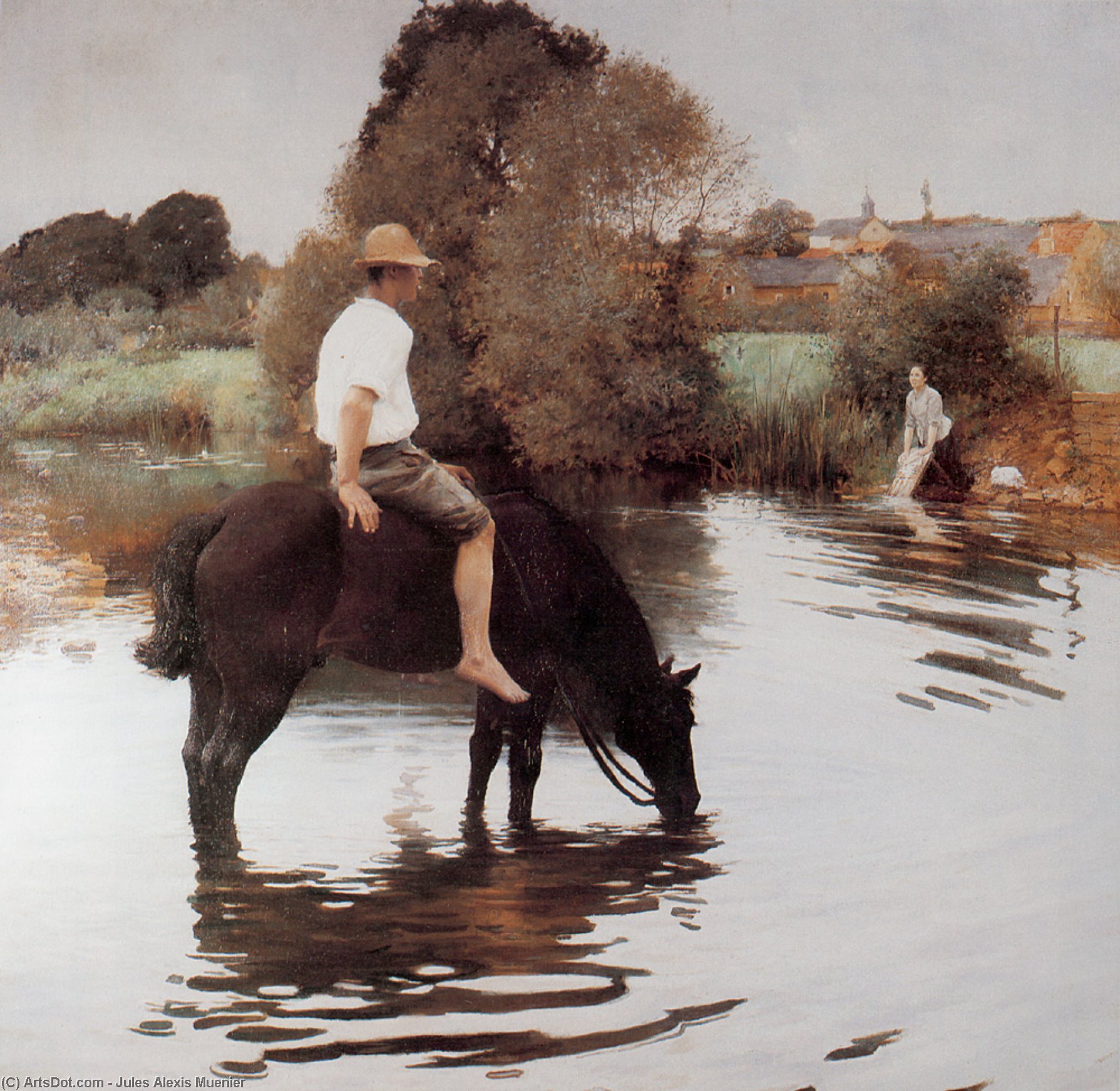J A Muenier Jeune Paysan Faisant Boire Son Cheval — Jules Alexis Muenier