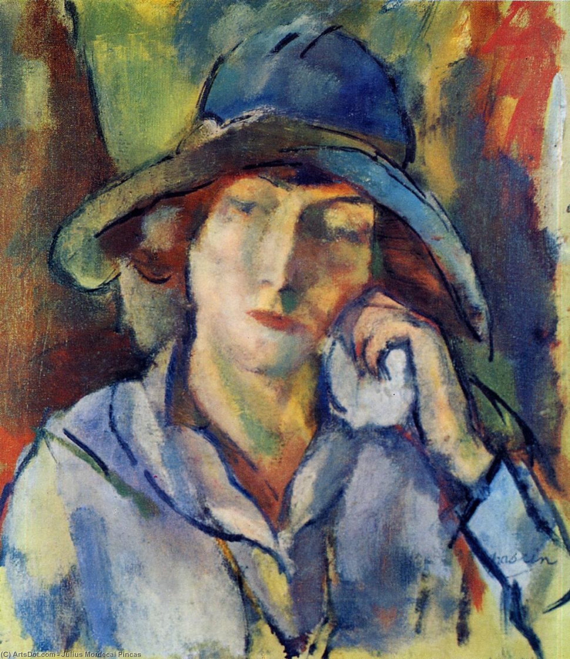Hermine In A Blue Hat — Julius Mordecai Pincas