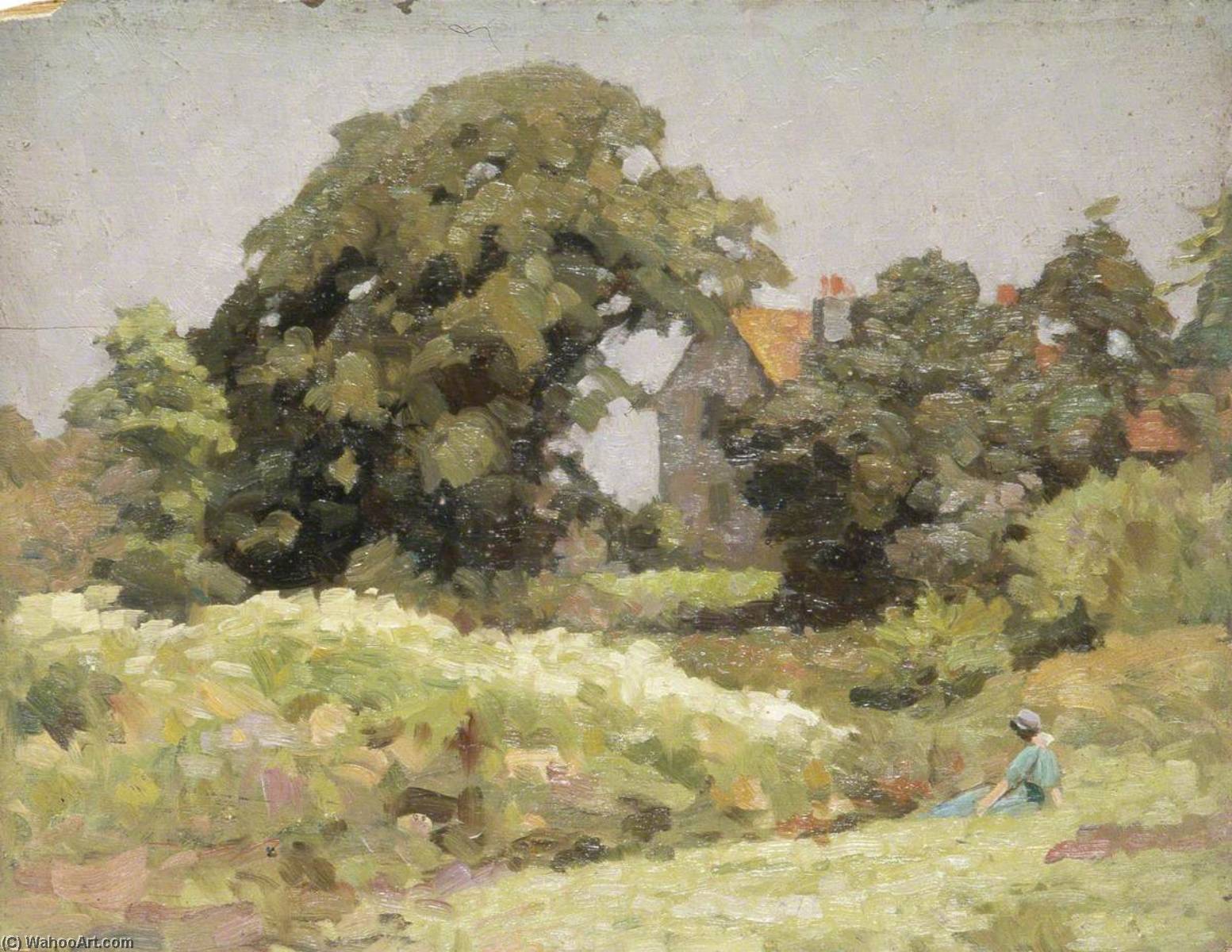Woman In A Green Dress Sitting On The Grass — Gunning King