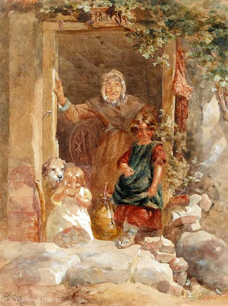 Figures Before An Irish Post Office — Alfred Downing Fripp