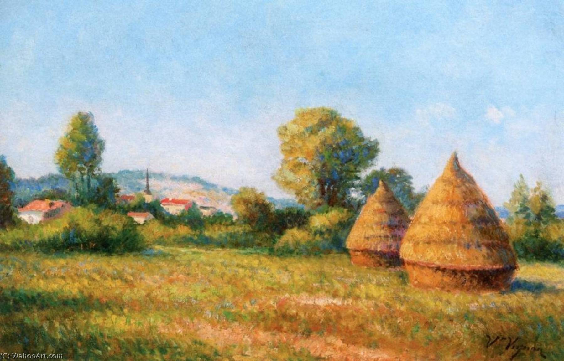 Haystacks, View Over The Village — Victor Vignon
