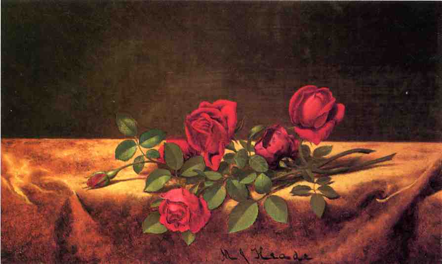 Roses Lying On Gold Velvet — Martin Johnson Heade