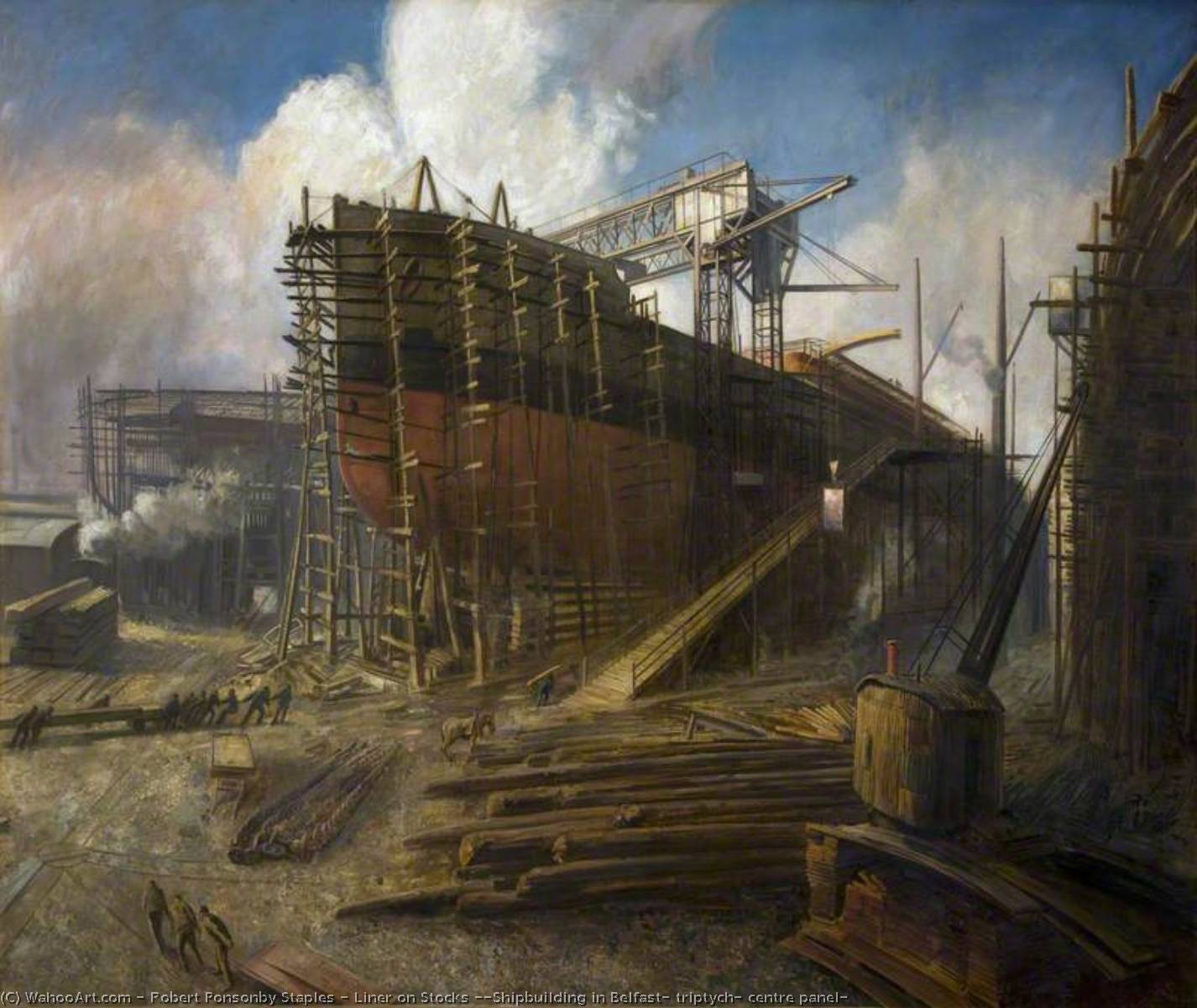 Liner On Stocks ('shipbuilding In Belfast' Triptych, Centre Panel) — Robert Ponsonby Staples