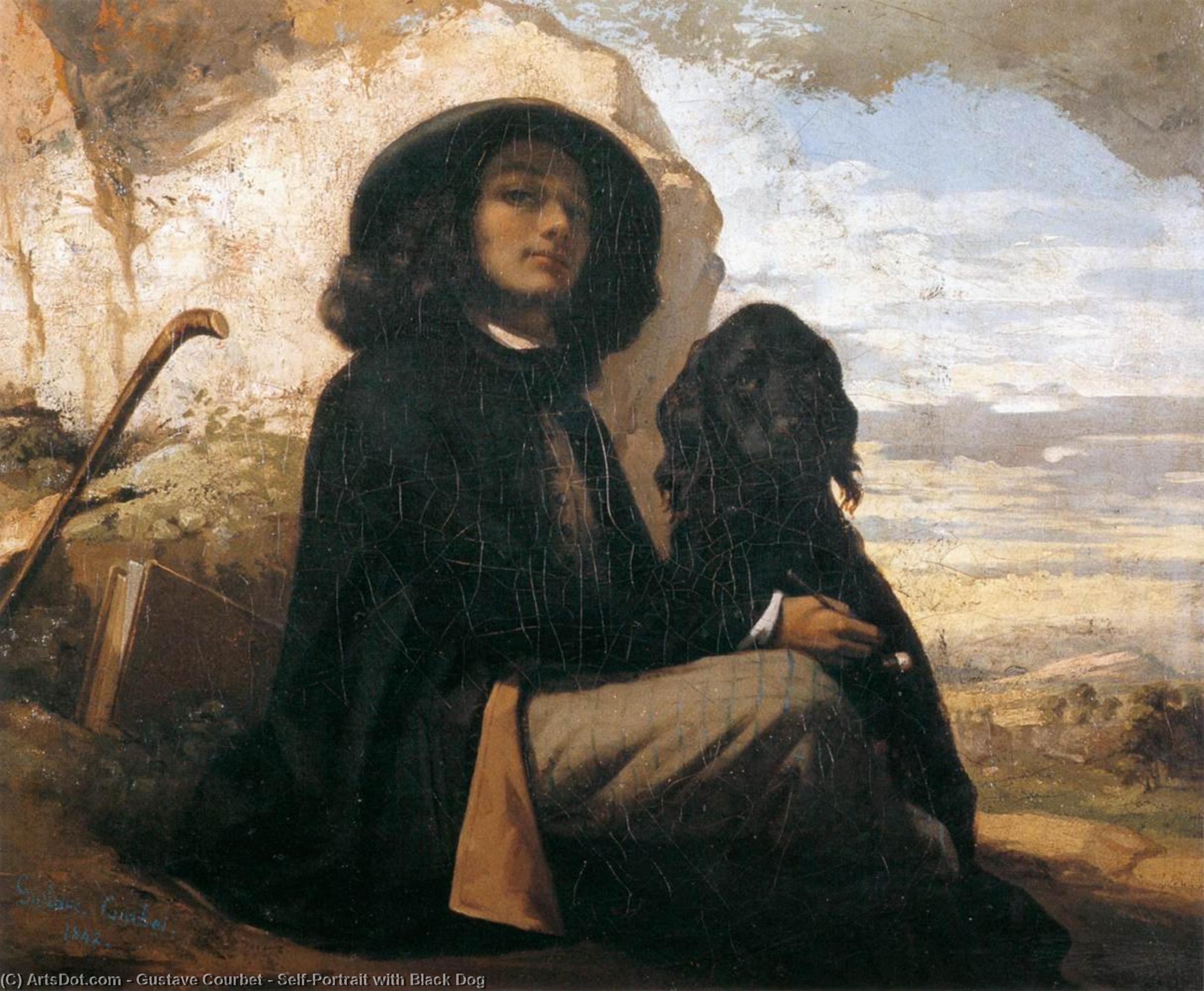 Self-portrait With Black Dog — Gustave Courbet