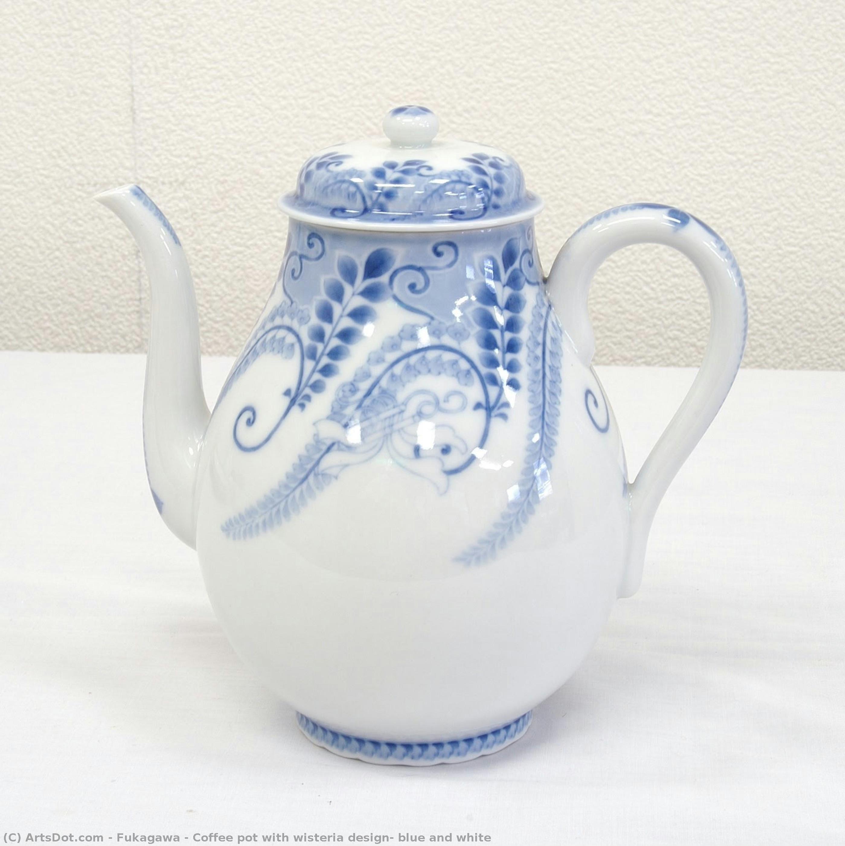 Coffee Pot With Wisteria Design, Blue And White — Fukagawa