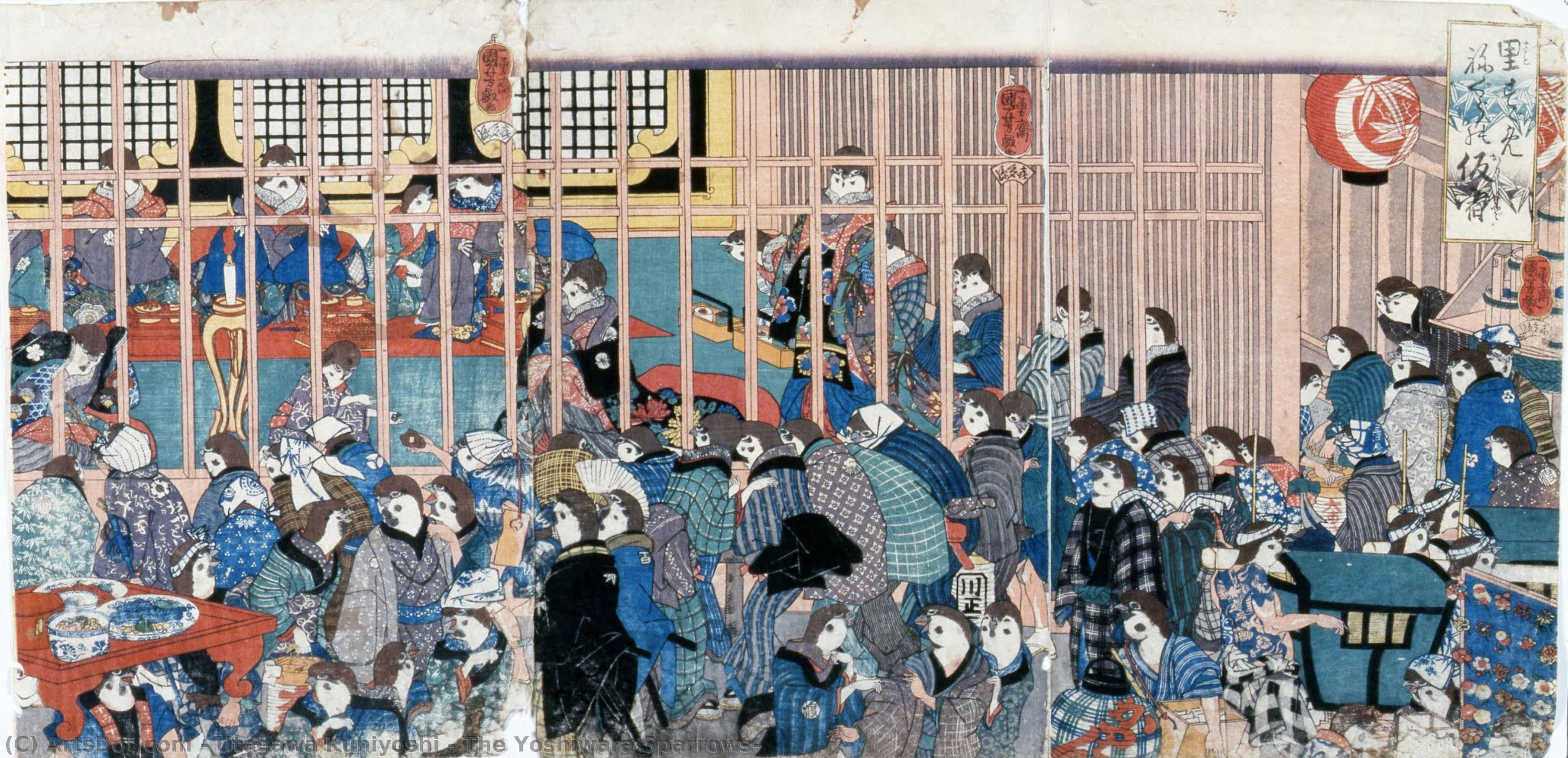 The Yoshiwara Sparrows — Утагава Кунијоши