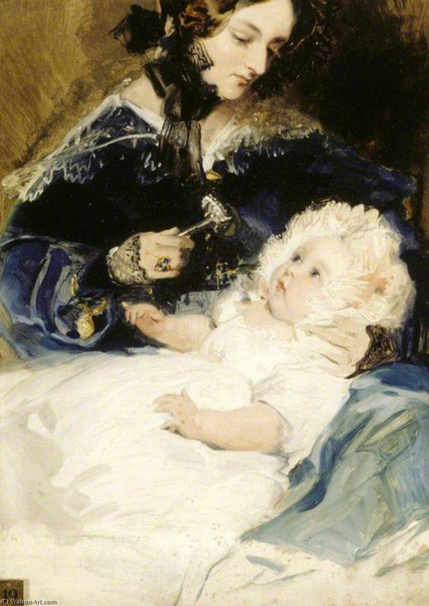 Lady Louisa Jane Russell (1812–1905), Duquesa De Abercorn, Con Su Hija Lady Harriet Georgiana Louisa Hamilton (1834–1913), Posteriormente Condesa De Lichfield — Sir Edwin Henry Landseer