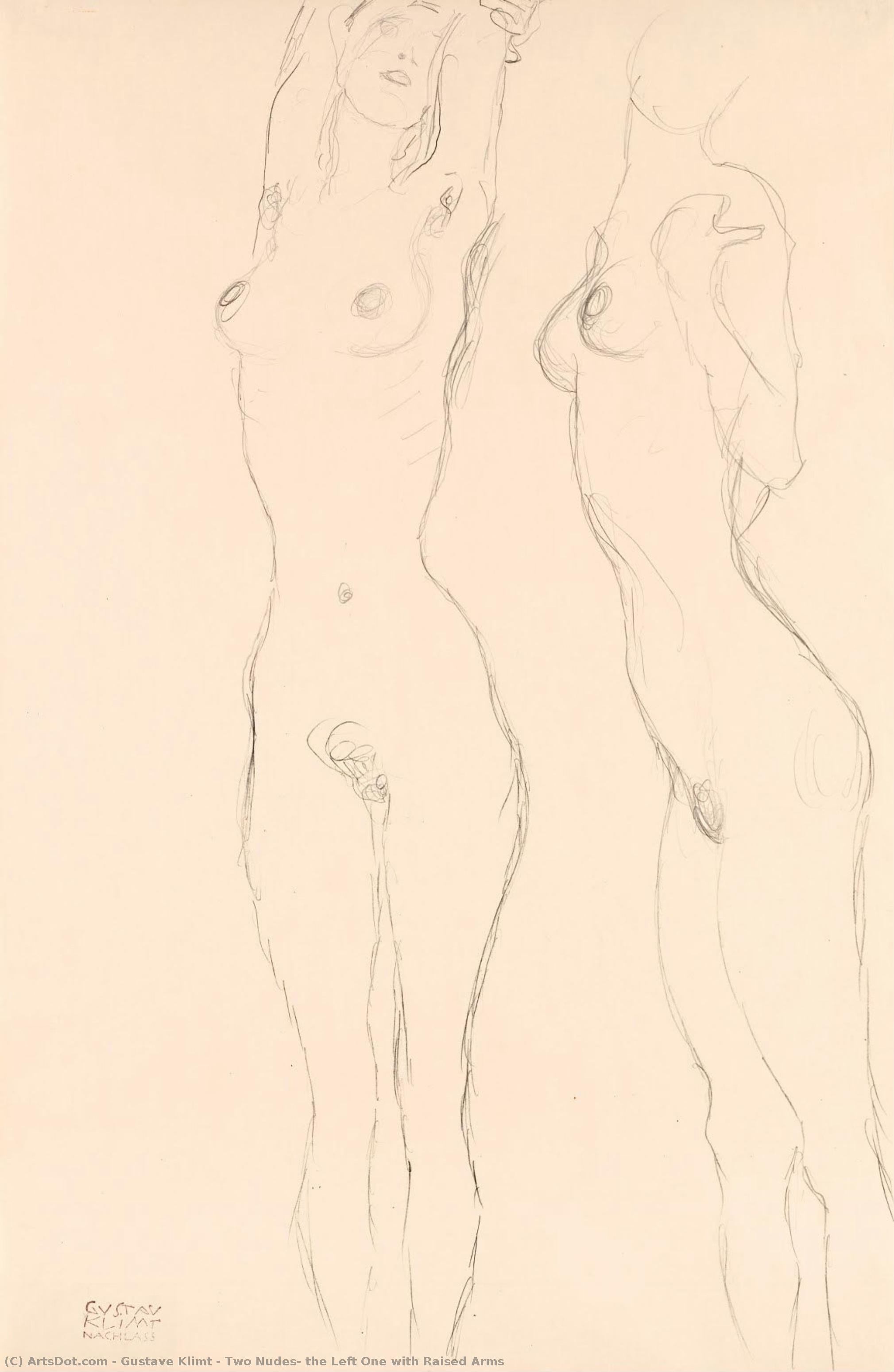 Two Nudes, The Left One With Raised Arms — Gustav Klimt