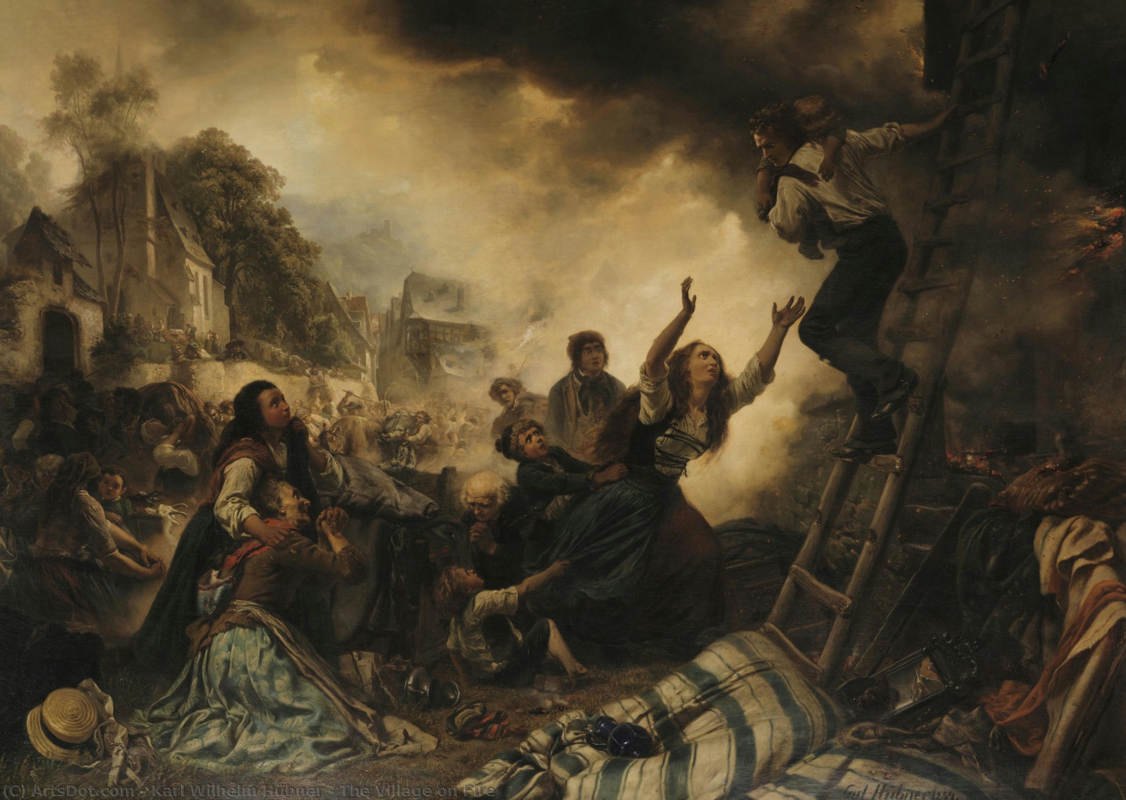 The Village On Fire — Karl Wilhelm Hübner